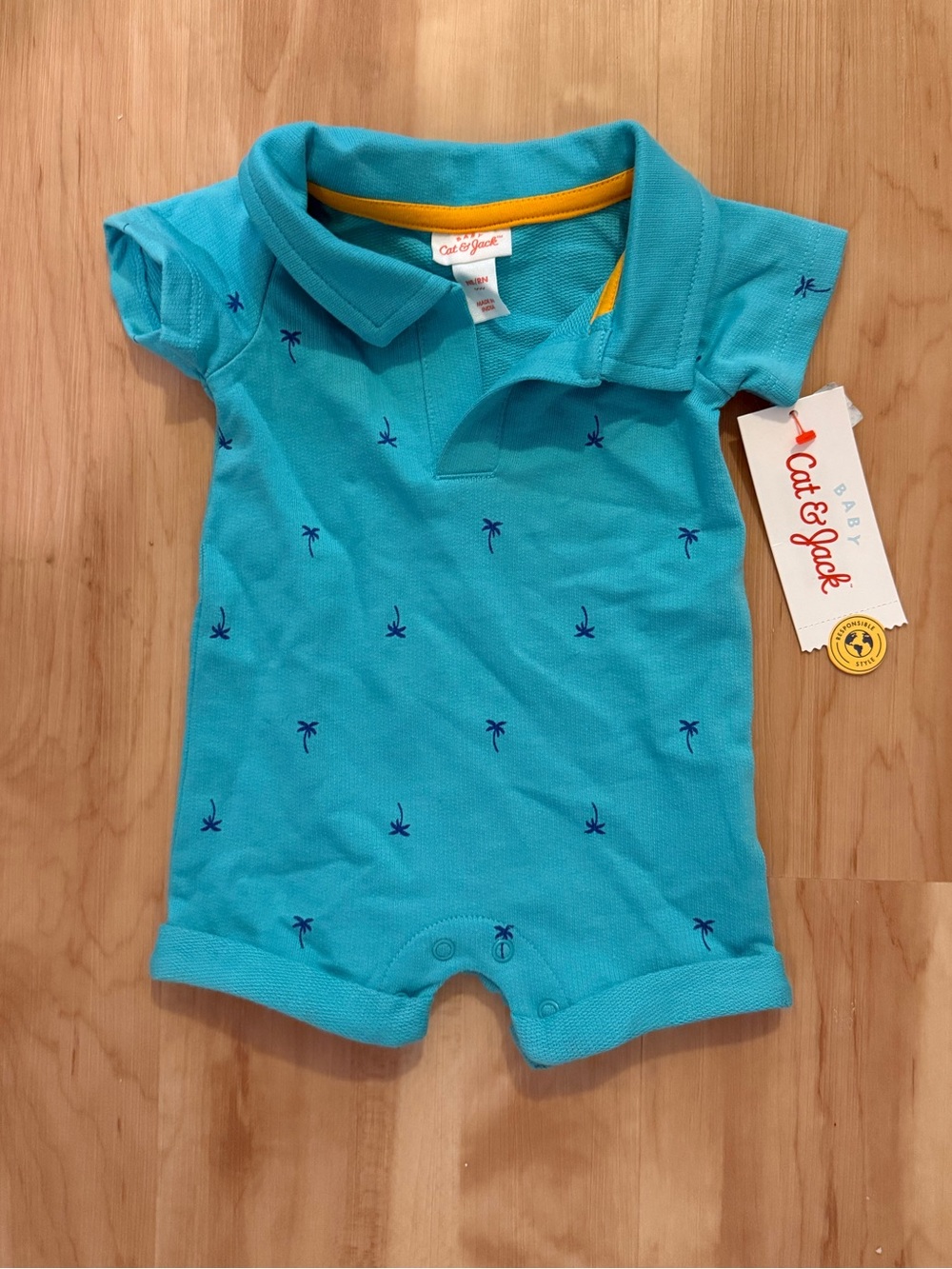 Cat & Jack Turquoise Palm-Print Polo Romper